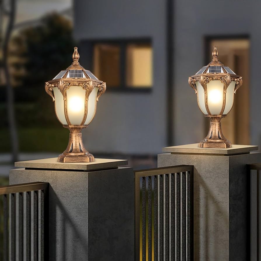 SLAWA 2 Packs Solar Pillar Lamps 18.1In Outdoor Post Caps Light