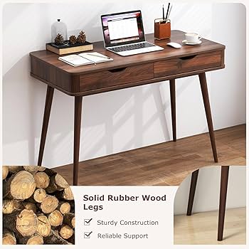 Amazon.co.jp: Tangkula ミッドセンチュリーデスク 引き出し2個付き