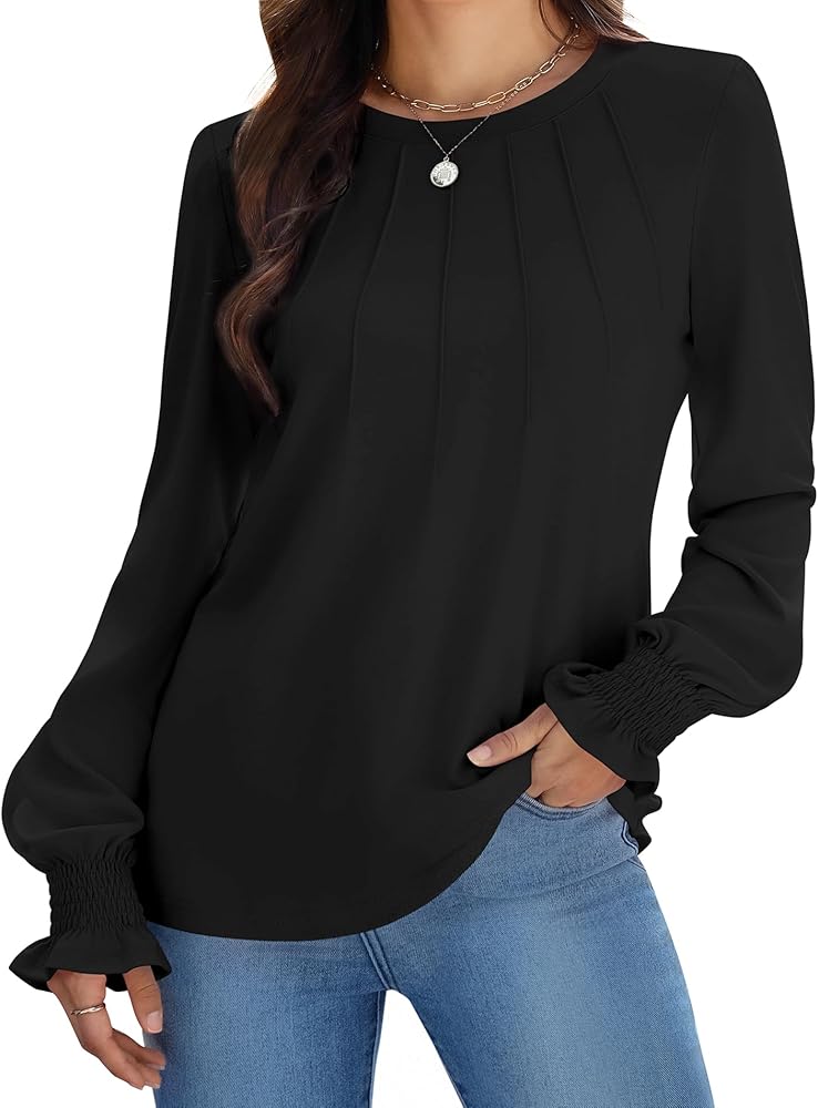 Funlingo Womens Long Sleeve Tops Dressy Casual Fall Crew Neck