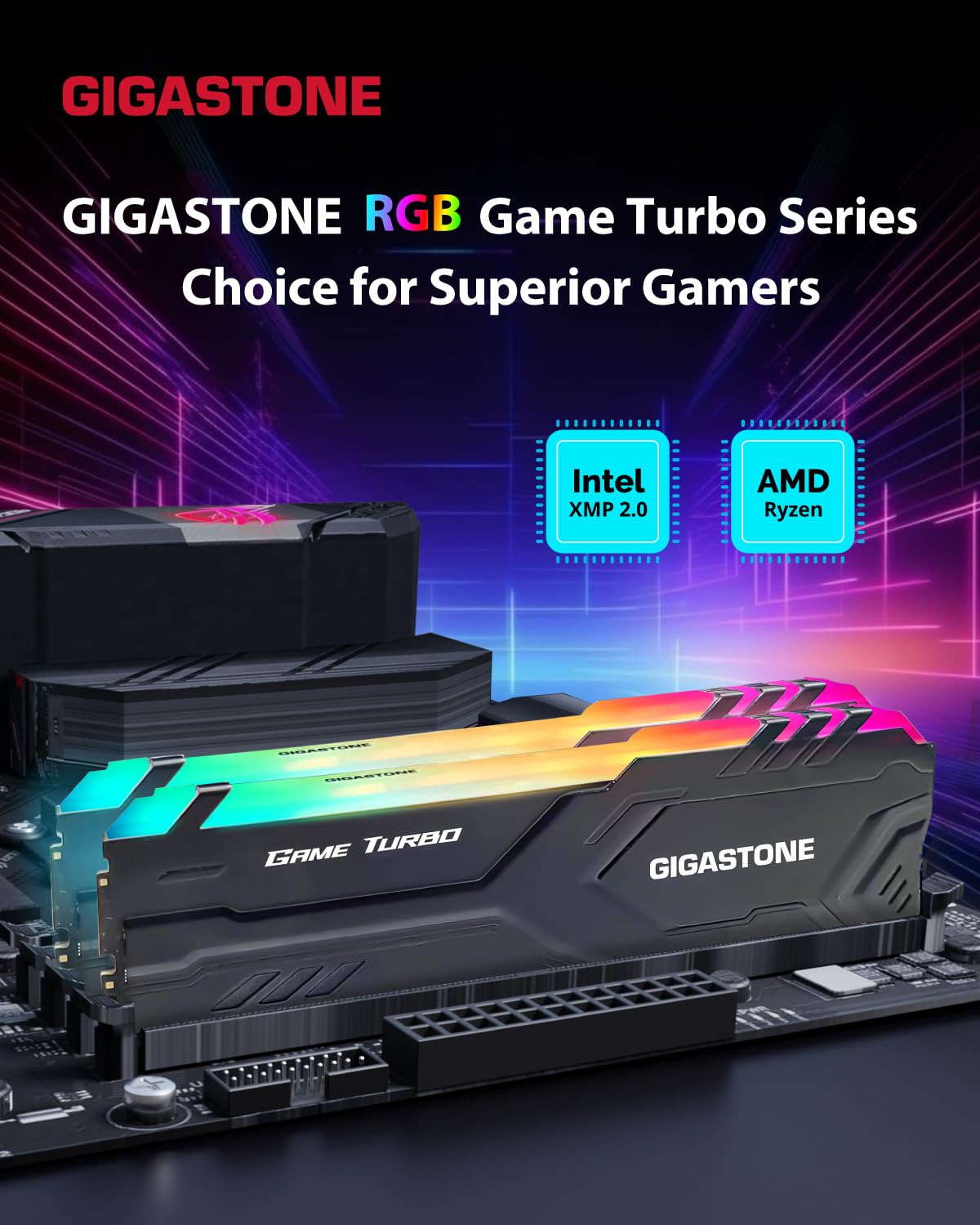 RGB DDR4 RAM】GIGASTONE Game TURBO 32GB Kit (2x16GB)DDR4 3200MHz