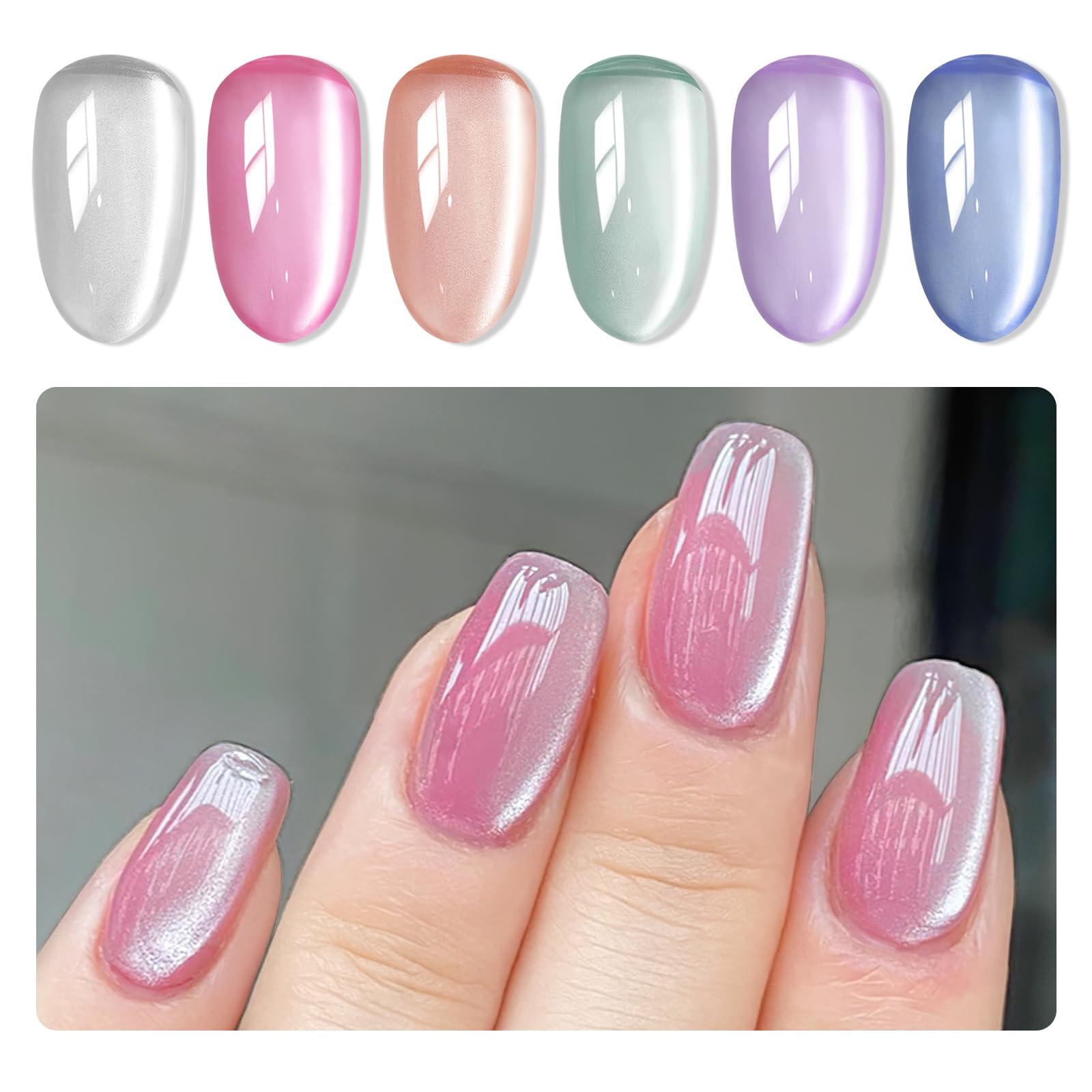 Amazon.com : MIZHSE Cat Eye Gel Nail Polish, Moonlight 6 Colors