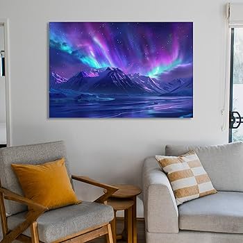 Amazon.co.jp: 絵画 氷河、雪山、オーロラの星空 アートパネル