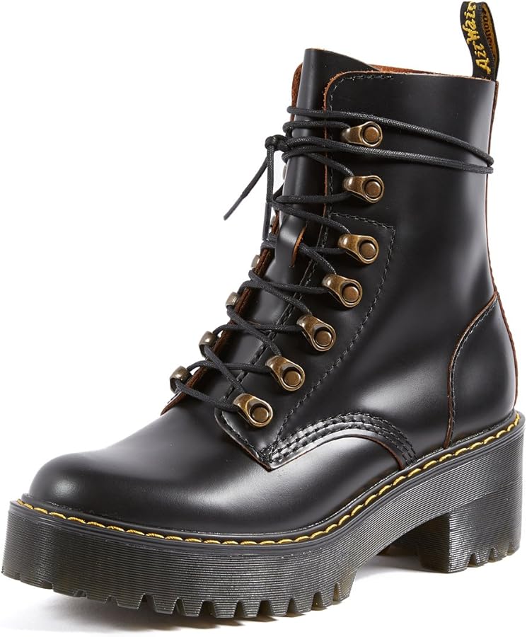 Amazon.com | Dr. Martens Women's Leona Leather Heeled Boot, Black