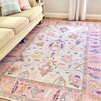 Amazon | Fame Rugs ピンク ベージュ モダン ウシャク ラグ 9x12