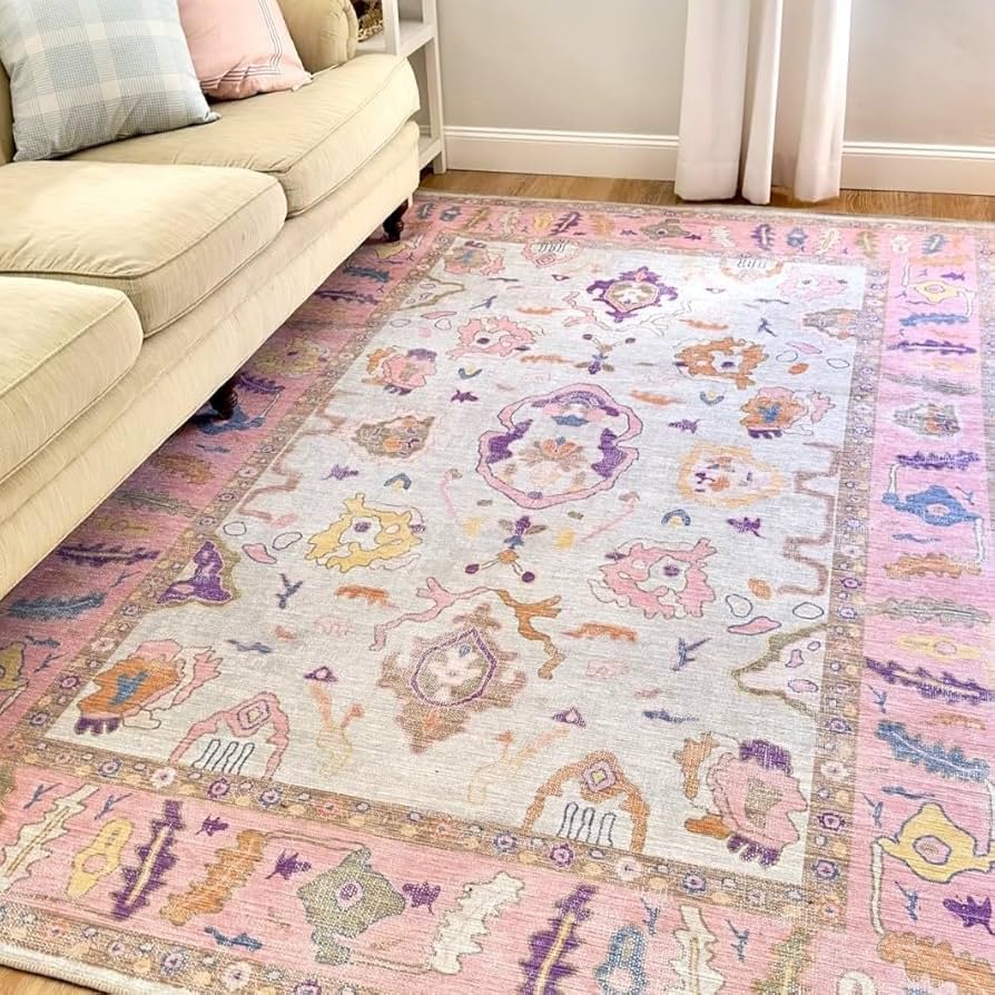 Amazon | Fame Rugs ピンク ベージュ モダン ウシャク ラグ 9x12