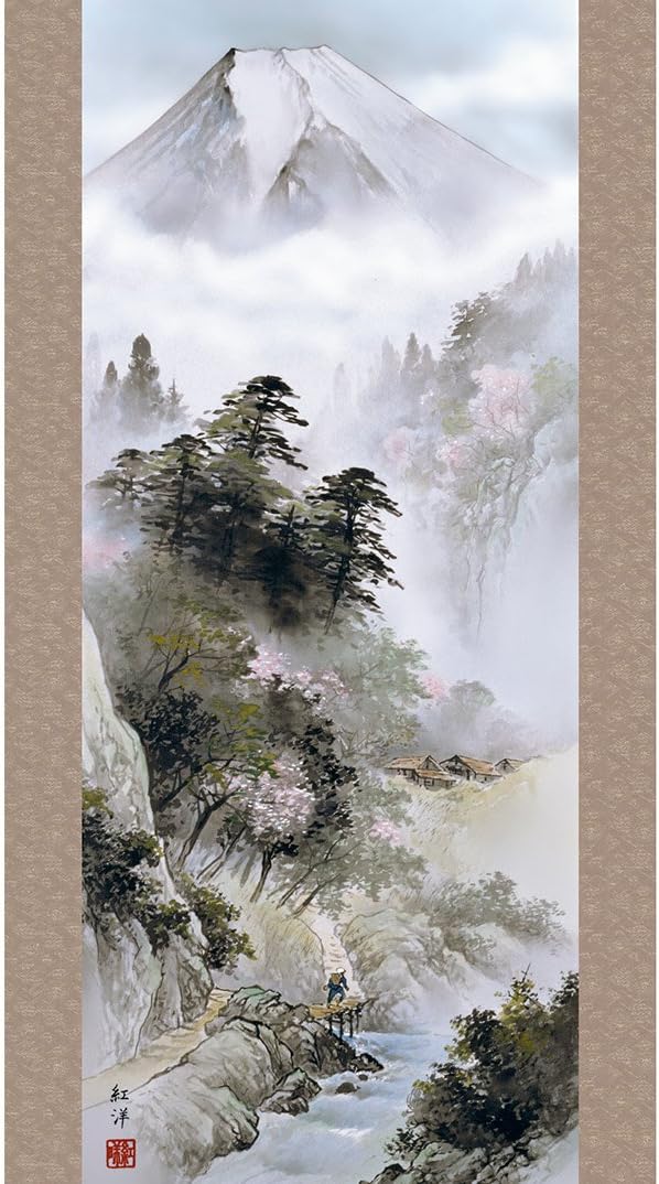 掛け軸 春堂 彩色山水 絹本 希少 軸装 茶道具 掛軸 美品 です。 掛け軸