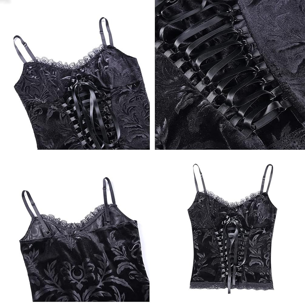 DINGJIUYAN Goth Black Bandage Tank Tops Gothic Grunge Vintage Lace