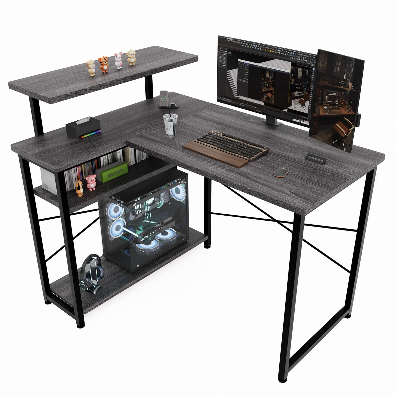 Amazon.co.jp: ZXD Computer Desk, L-Shaped Gaming Desk, Width 41.3