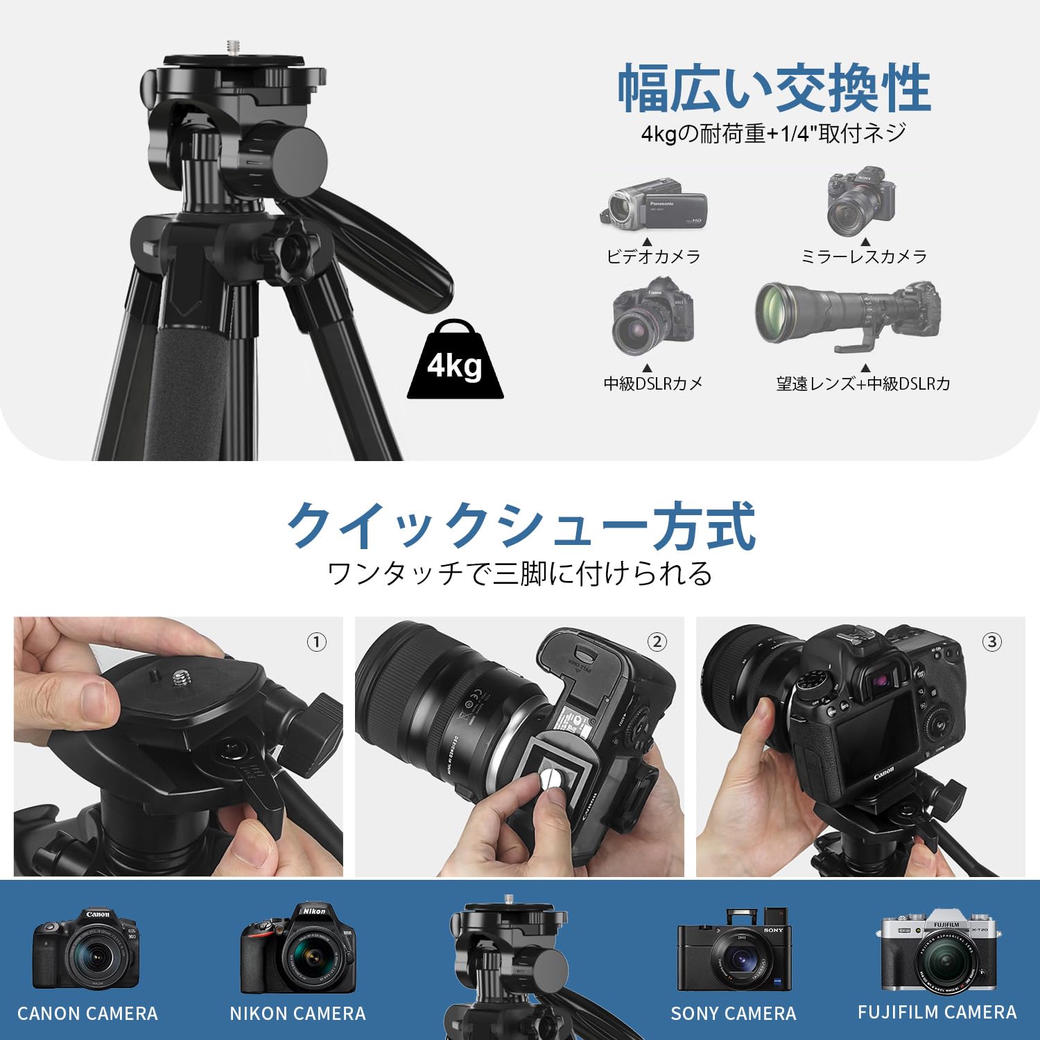 Amazon | Eienn 三脚 カメラ用 一脚可変式 全高190cm 脚径25mm 5段