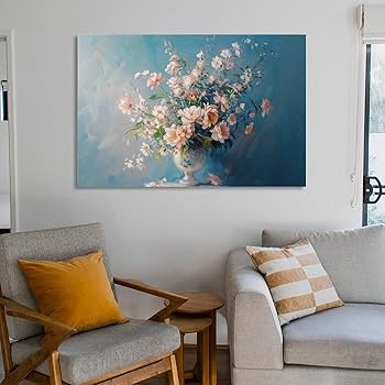 Amazon.co.jp: 絵画 青色の背景に花瓶の花インテリア 絵画 魅力的な花