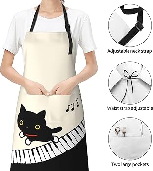 Amazon｜エプロン かわいい ネコ 子猫 ピアノ クッキング ワーク