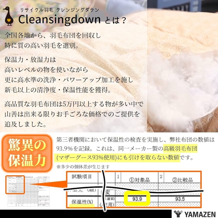 Amazon｜山善(YAMAZEN) 羽毛布団 【チリやホコリが少ない】 日本製