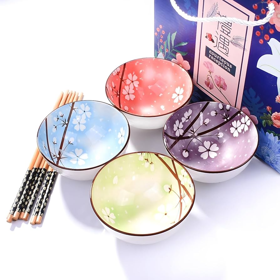 Amazon.com | Swlthwen Japanese Style Cherry Blossom Ceramic Bowls