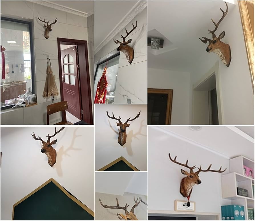 Amazon.co.jp: 創造的な鹿の頭の壁掛け,鹿の頭 壁装飾 幾何学模様 黒鹿