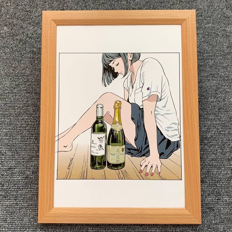 Amazon.co.jp: □江口寿史『ワインボトルと美女 A』B5サイズ 額入り