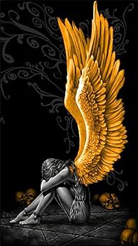 Amazon.co.jp: 悪魔と天使女の子ポスターグレー装飾黄金翼頭蓋骨