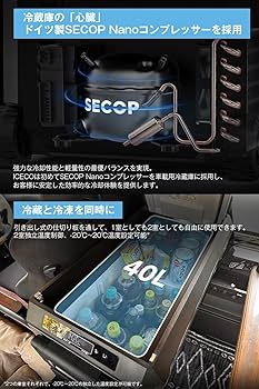 Amazon.co.jp: ICECO JP40ProD 車載冷蔵庫 37L -20℃～20℃ 急速冷凍 2室