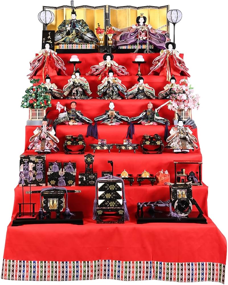 Amazon | 【雛人形】【緋毛氈七段】七段飾 万葉雛緋毛氈段：九番親王三