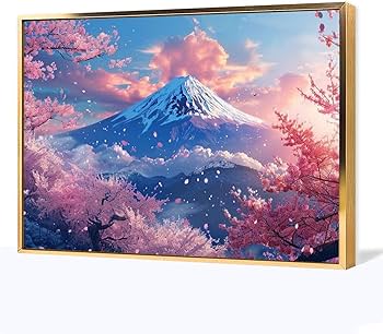 Amazon.co.jp: 絵画 富士山の下に咲く桜 アートパネル ポスター 美しい