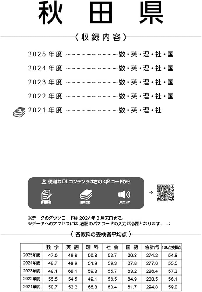 最新版 ＞ 秋田県公立高校 2026年度版 【 過去問 4+1年分 】 秋田県立