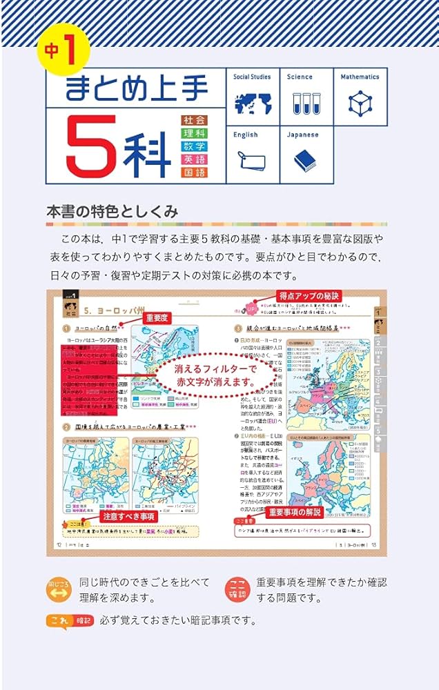 中学 まとめ上手 5科 1年: ポイントだけをサクッと復習 (受験研究社