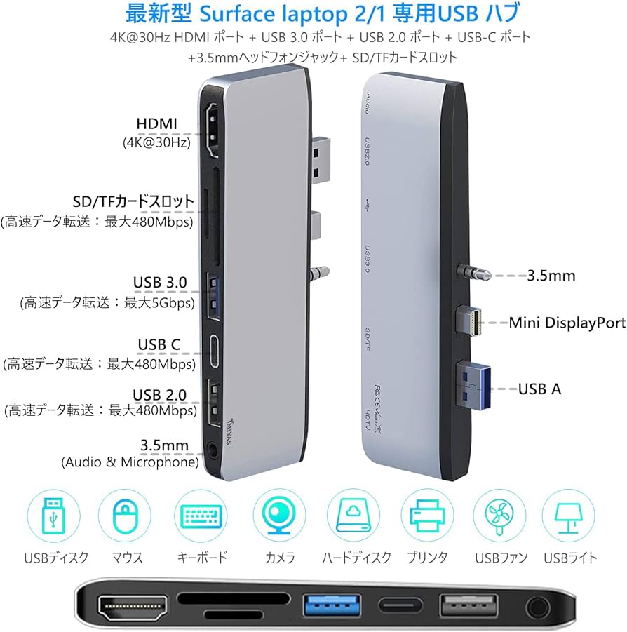 Amazon | Microsoft Surface laptop 2/laptop 1 専用 USBハブ 4K HDMI