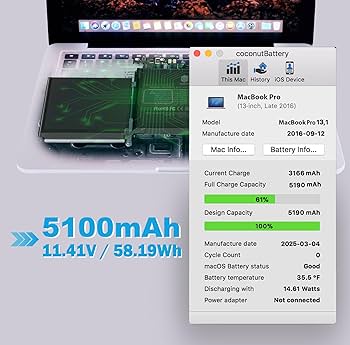 A1708 MacBook Pro 13 Inch Battery A1713 Replacement (Late 2016 Mid
