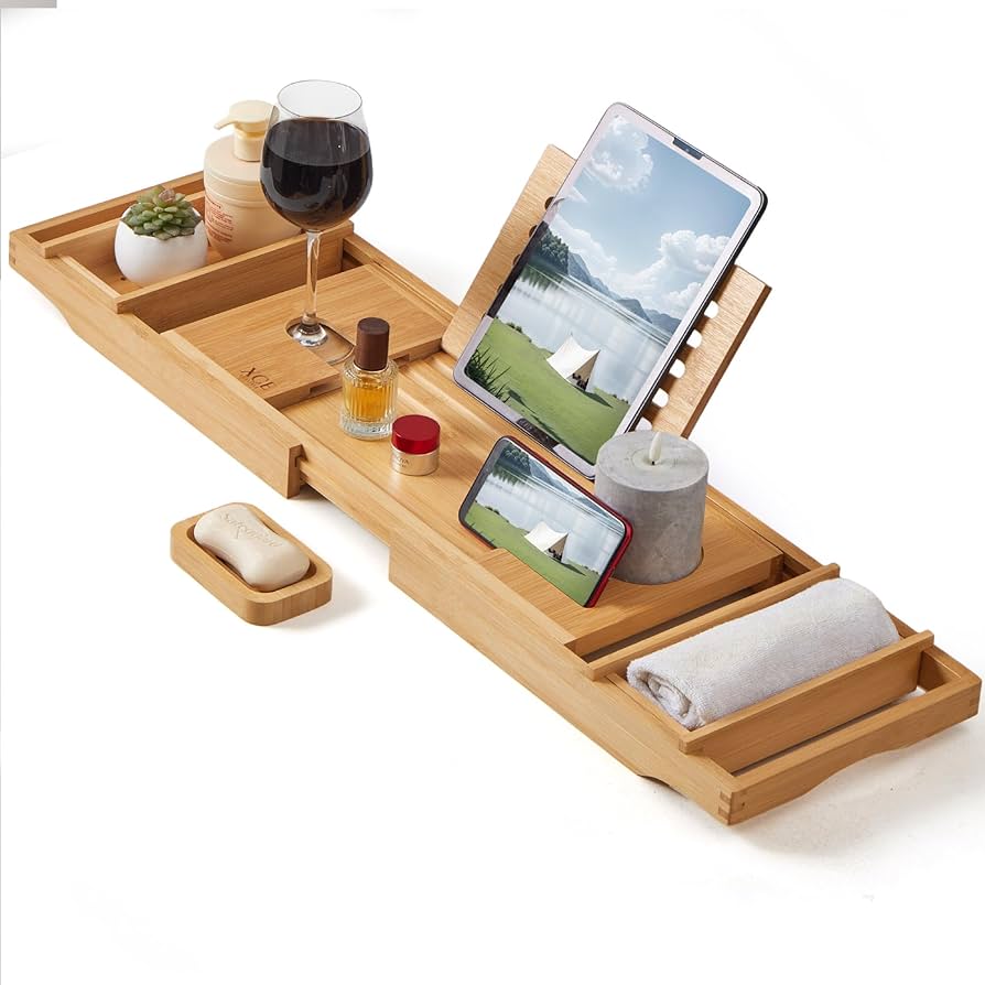 Amazon.com: XcE Bamboo Bathtub Caddy Tray - Expandable to 41