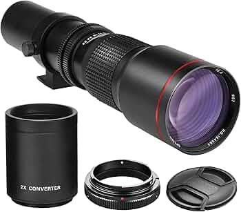 Amazon | ハイパワー500mm/1000mm F/8手動望遠レンズ、ブラック。Canon