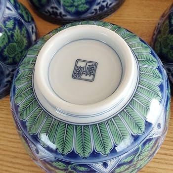 Amazon.co.jp: maebata 前畑陶器 庫山窯 青華緑彩 丼鉢 5点セット