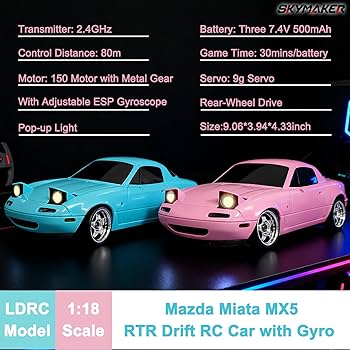 Amazon.com: Skymaker 1/18 RC Drift Car with 3 Batteries Mazda MX-5