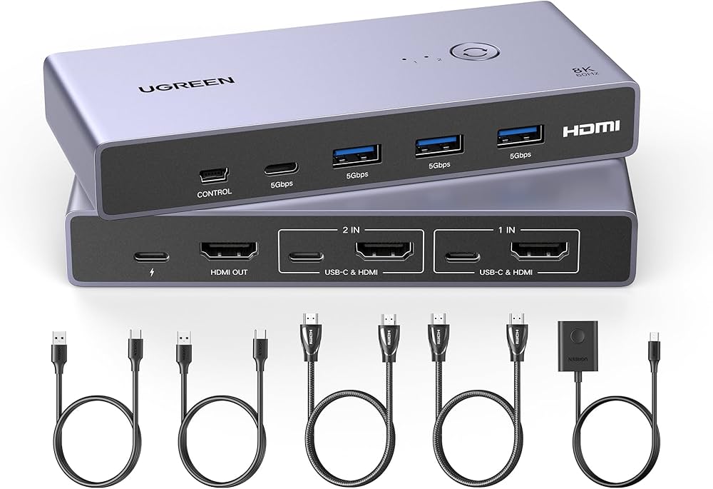 Amazon | UGREEN 8K@60Hz HDMI KVM切替器 2入力1出力 PC2台をUSB 3.0