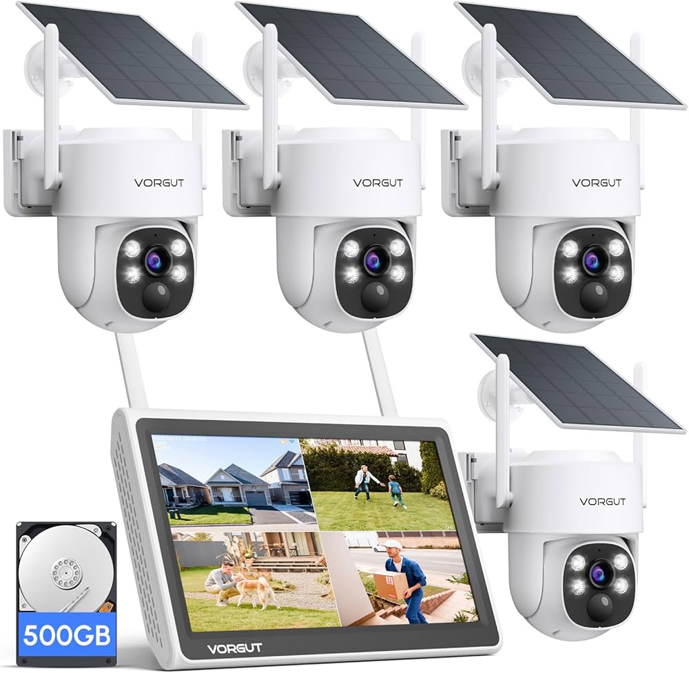 Amazon.co.jp: VORGUT 防犯カメラ 屋外 ソーラー モニター付き 4台