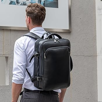 Amazon.com: Masa Kawa Black Leather 15.6 Inch Laptop Backpack for