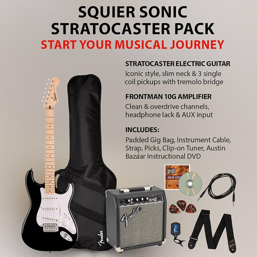 Amazon.com: Fender Squier Sonic Strat Pack - Black Bundle with