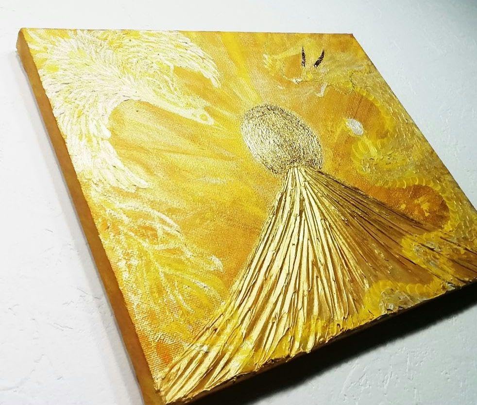Amazon.co.jp: 風水開運黄金絵画金箔陽光 黄金昇龍と鳳凰日の出金富士