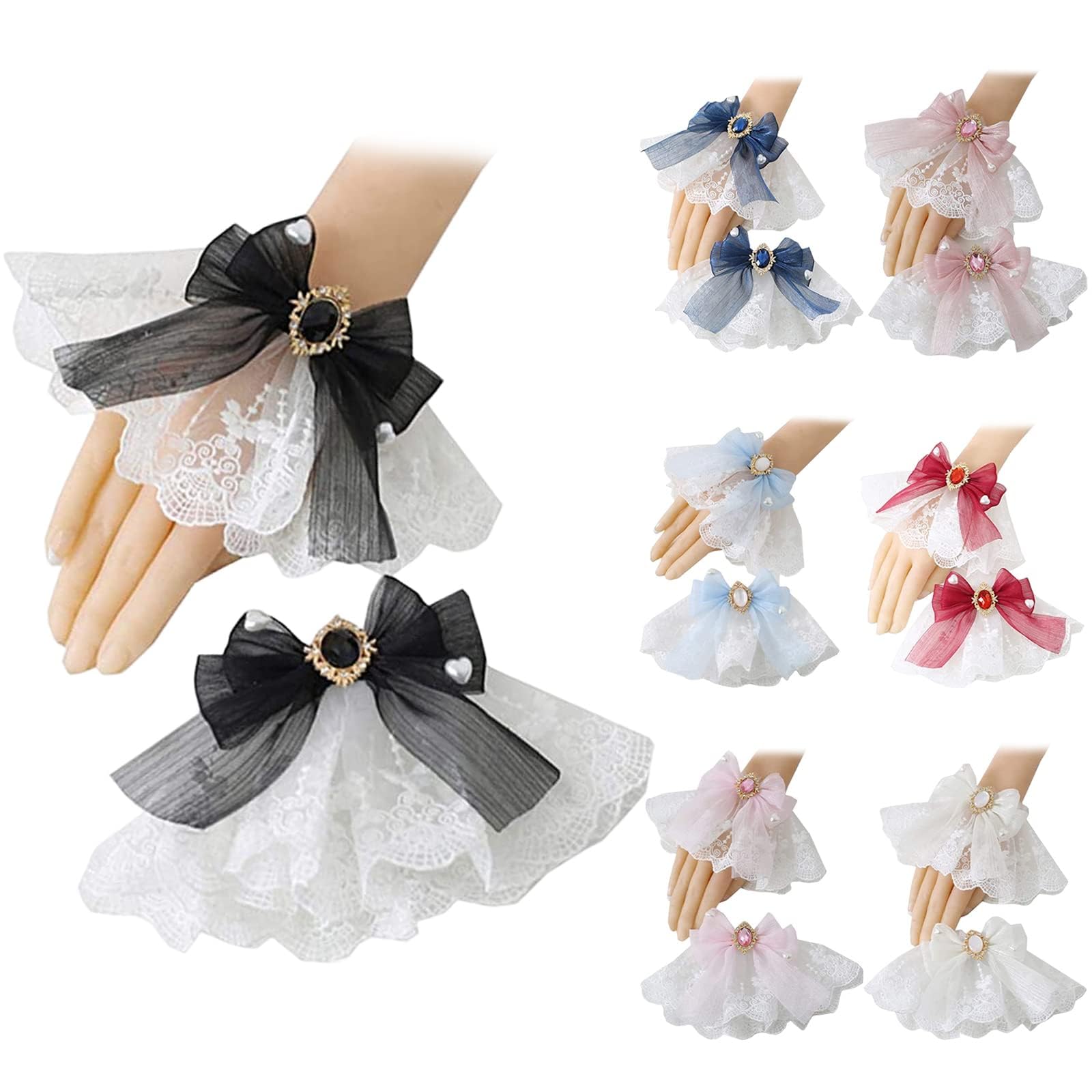 Amazon.co.jp: 付け袖 レース つけ袖 ロリータ リボン付き 蝶結び