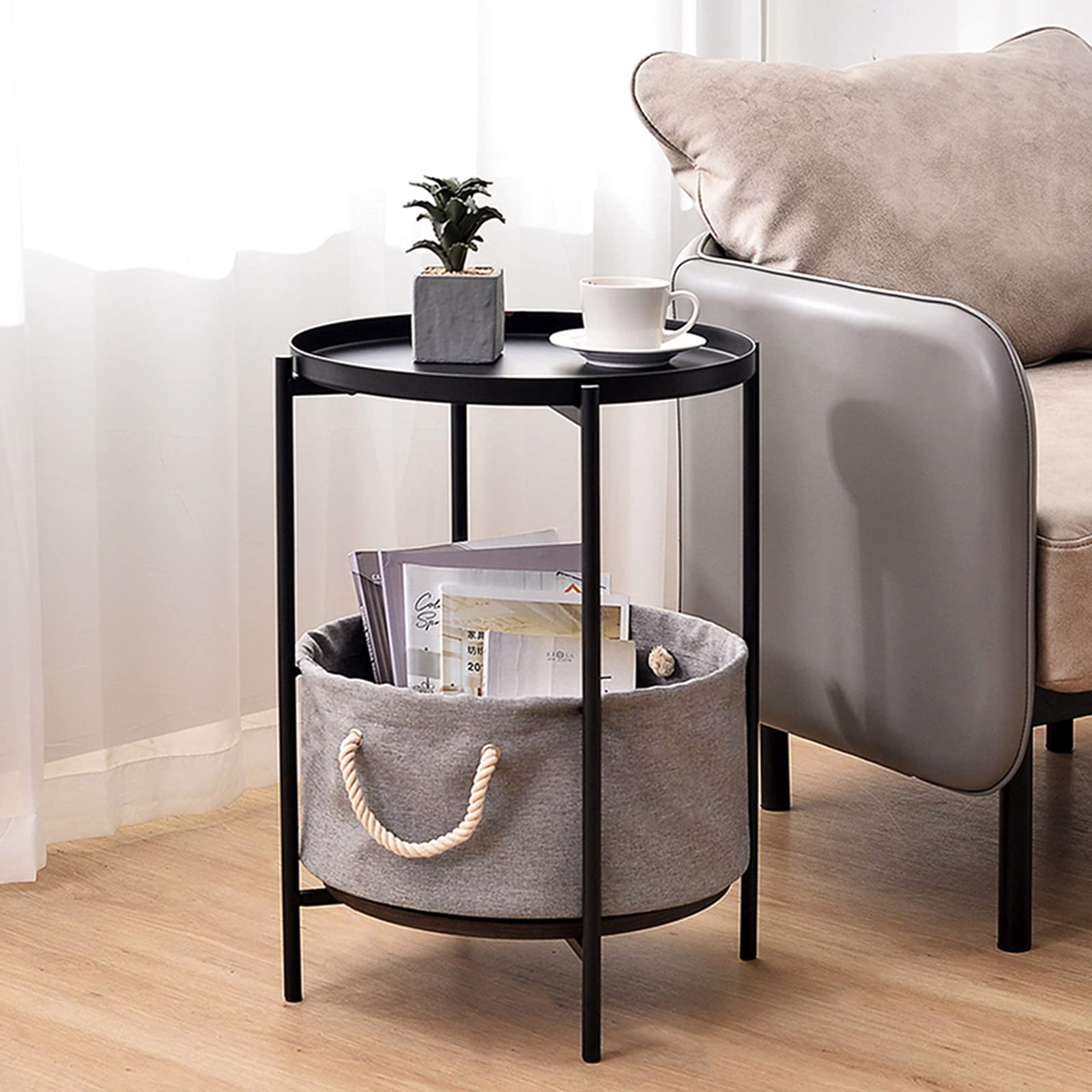 Amazon.co.jp: 金属製ナイトスタンド、コーヒーラウンドテーブル、収納