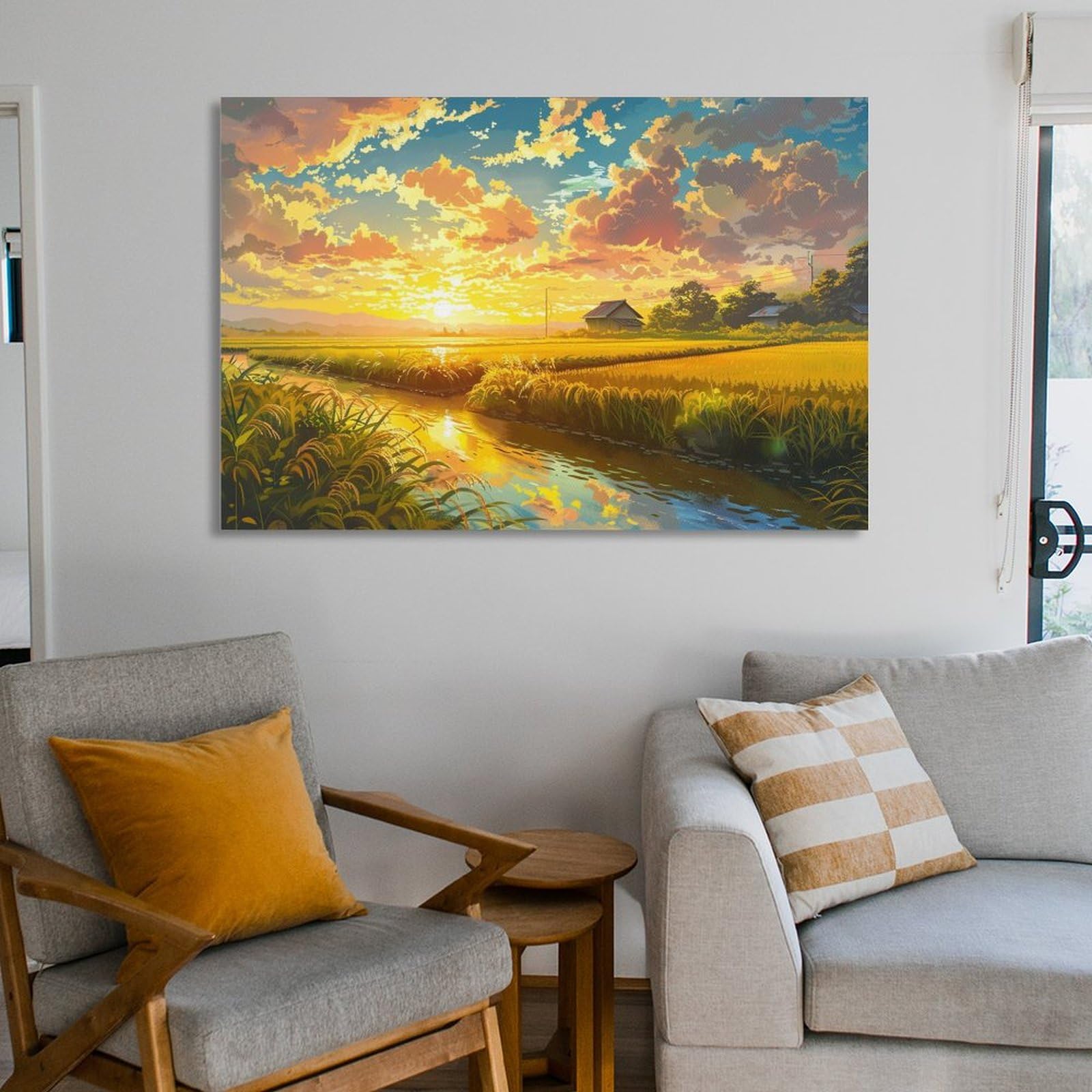 Amazon.co.jp: 絵画 田園地帯の夕日の眺め アートパネル ポスター 魅力