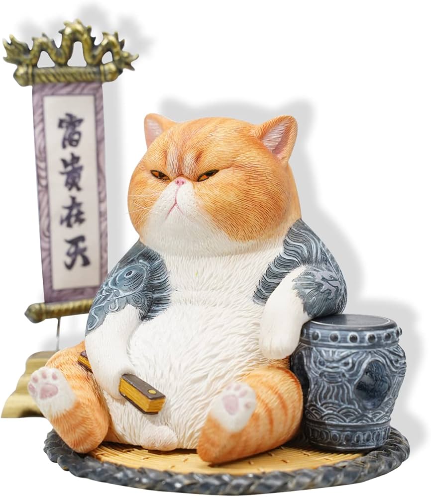 Amazon.co.jp: JXK タトゥー猫の彫像 黄色 貫禄ある雰囲気 精緻な