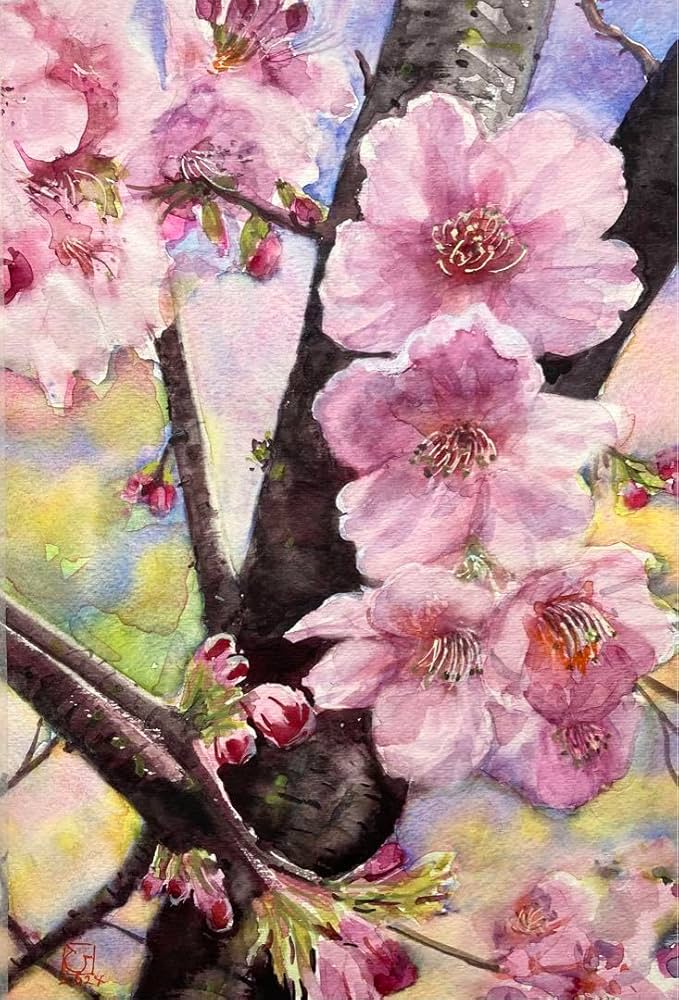 N1168ハッピーバレンタインと春桜 大サイズ 水彩画 N1168ハッピー