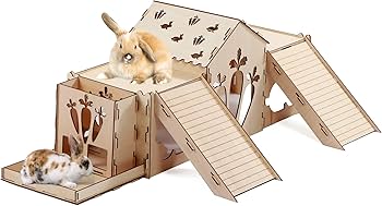 Amazon | VSPET ウサギの隠れ家 ウサギの城 大きな木製バニーの隠れ家