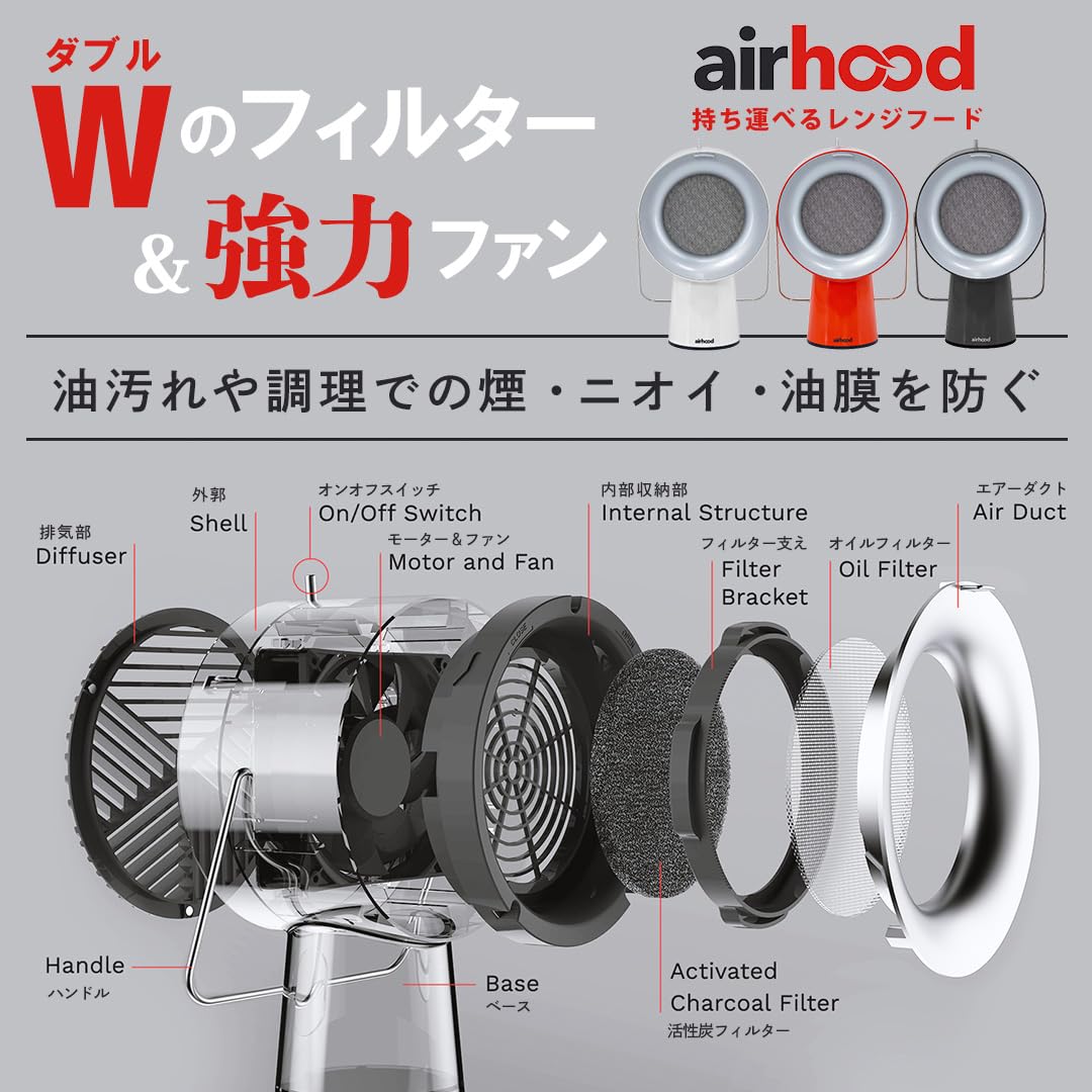 Amazon.co.jp: AirHood エアフード 卓上ワイヤレスレンジフード