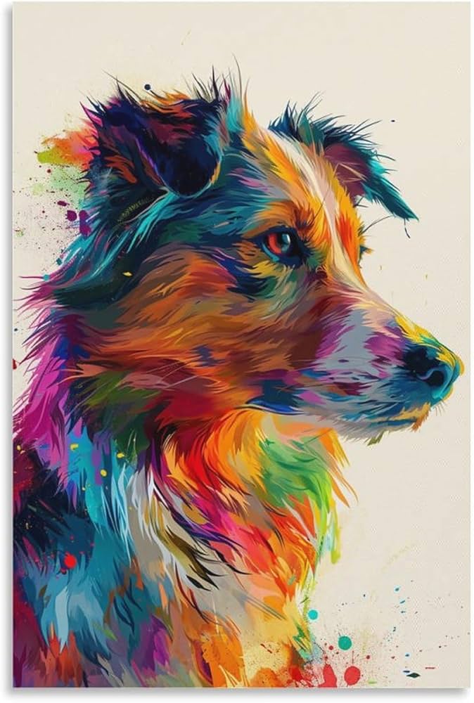Amazon.co.jp: 絵画 カラフルな犬 アートパネル ポスター かわいい