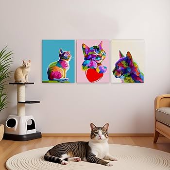 Amazon.co.jp: 3ピース カラフルな猫の装飾 猫のポスター ポップアート