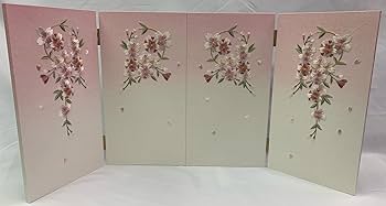 Amazon.co.jp: 4曲屏風刺繍花丸30㎝ ピンク平台マルーン足付60㎝ 3‐20