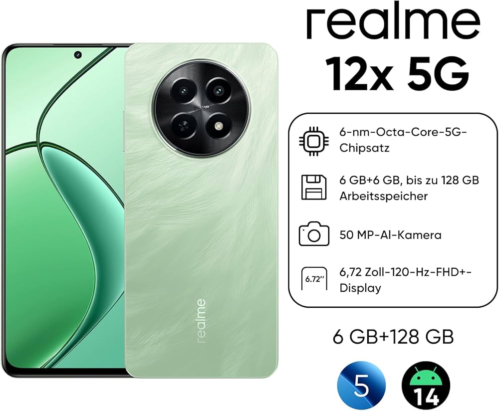 realme 12 x 5G Smartphone 6+128 GB, 6.72 Inch Smartphone, 50 MP AI