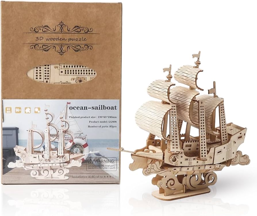 Amazon | Hallisun 3D木製パズル 組み立て立体パズル 船 動く