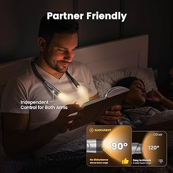 Glocusent Book Light with EVA Case, 3-Color & 6-Brightness Reading