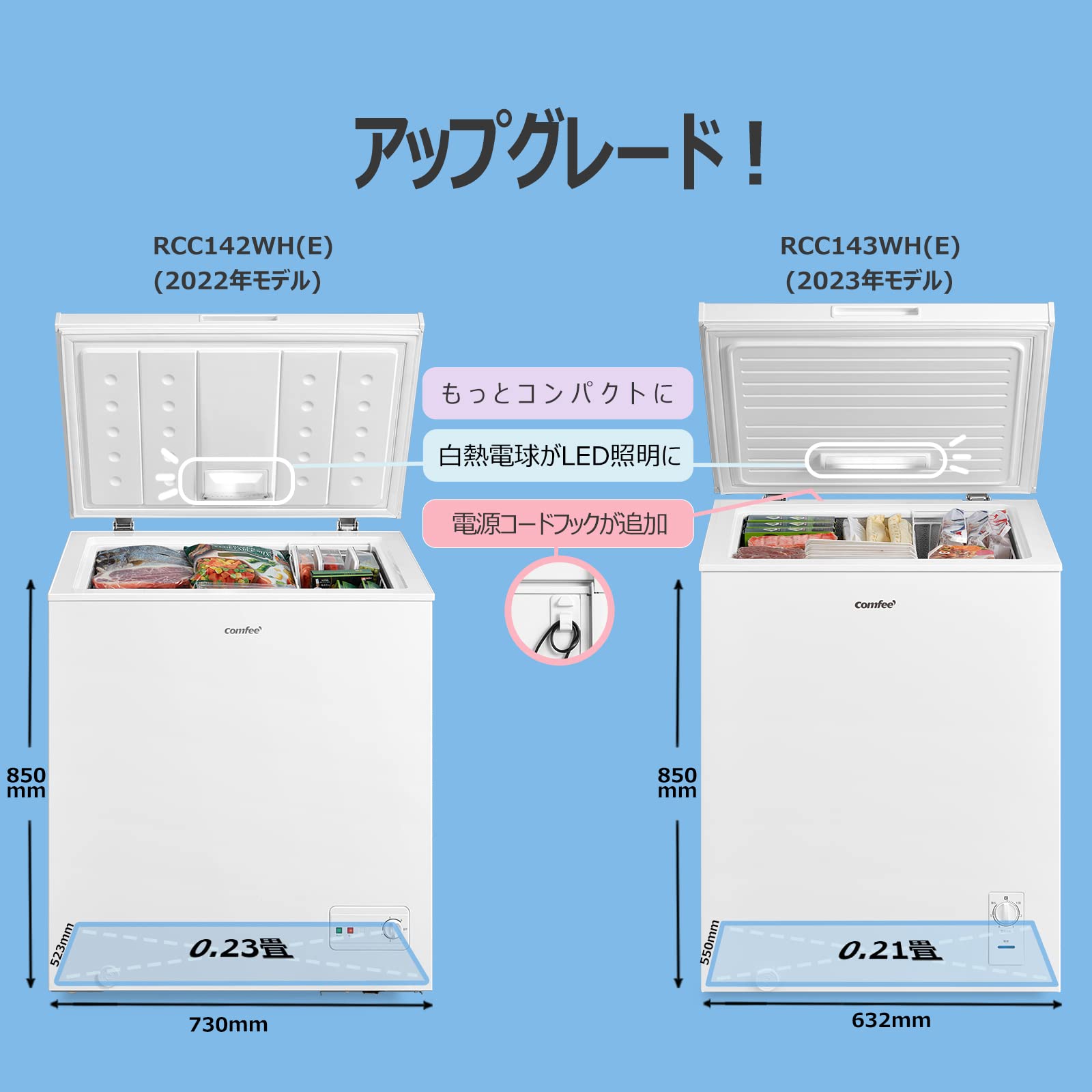 Amazon | COMFEE' 冷凍庫 142L 上開き ホワイト RCC143WH(E) 省エネ